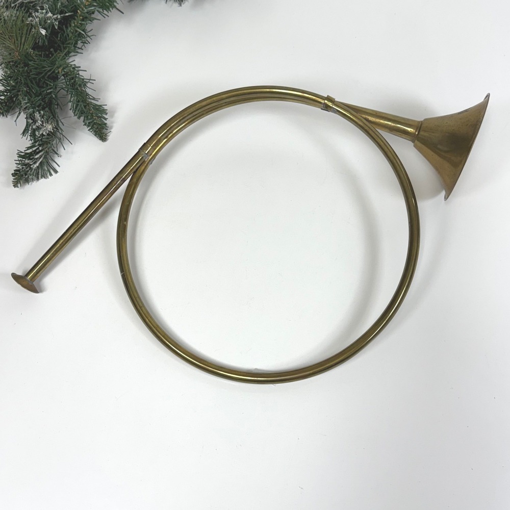 Vintage Large Brass French Horn- Christmas decor 19 inch READ